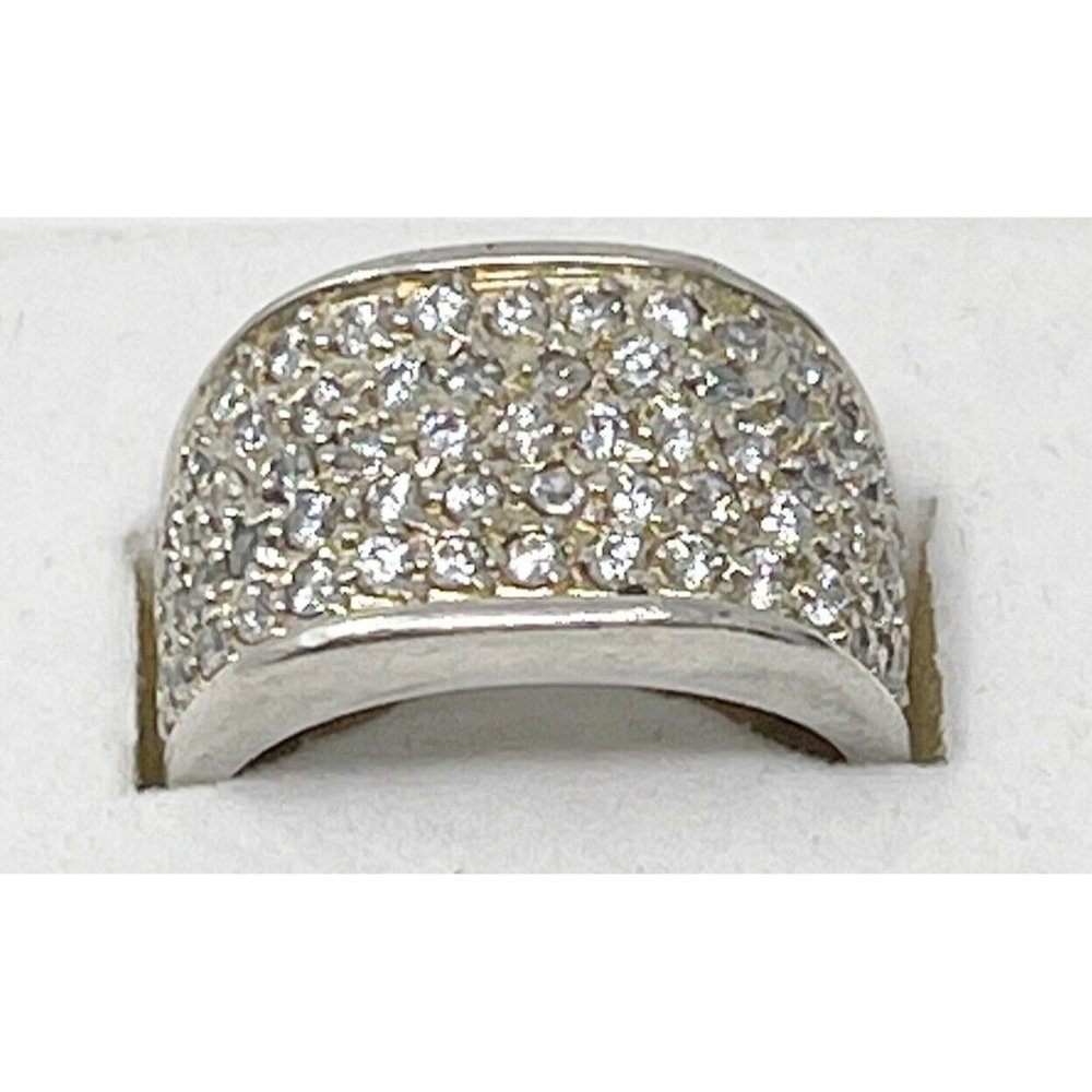 SETA 925 Sterling Silver Pave White Topaz Wide Cigar Band Cocktail Ring Size 8